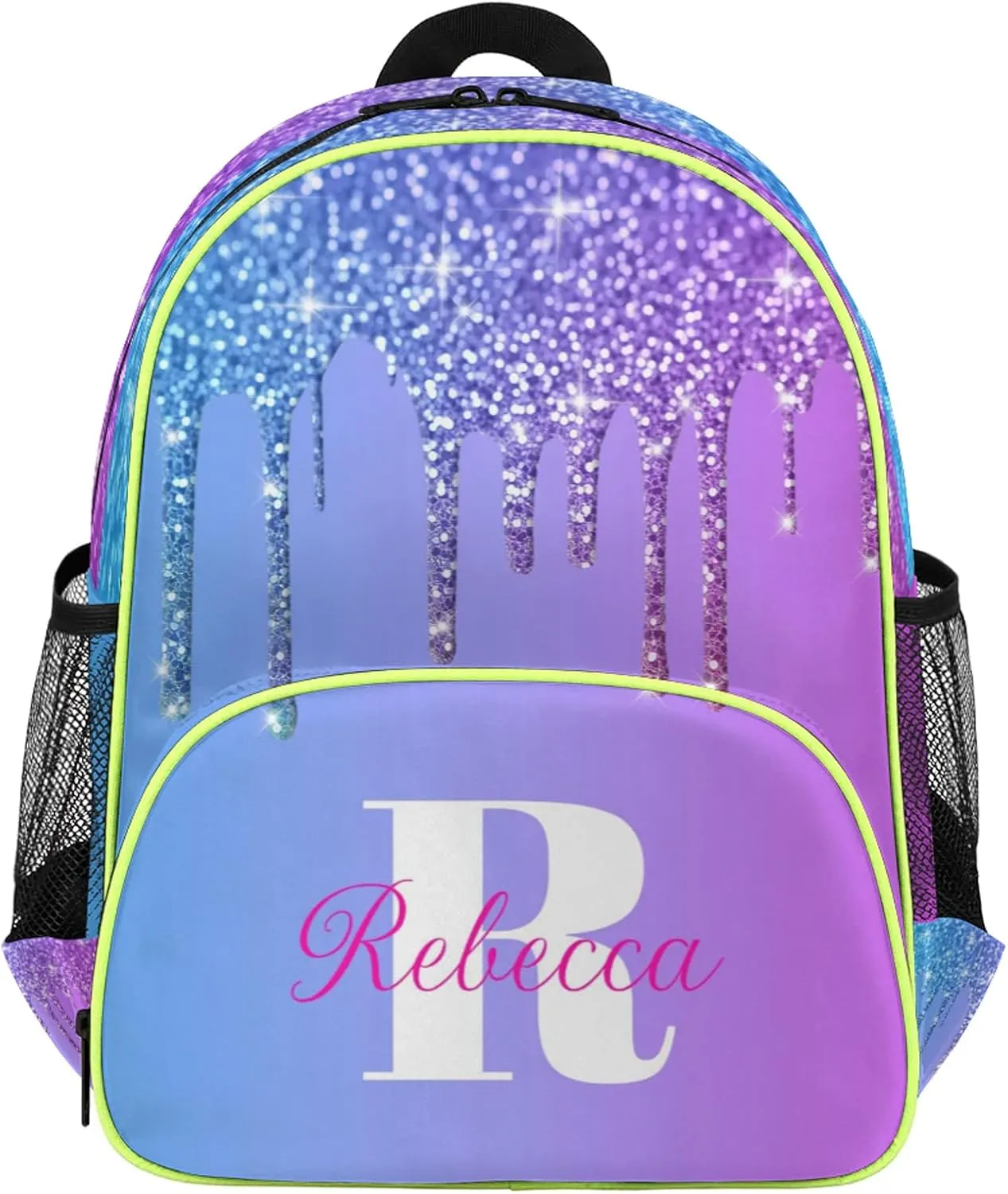 Custom Backpack with Initial & Name Personalized Small Shoulder Bag Waterproof Travel Casual Backpack with Chest Strap 14.2in, Blue Purple