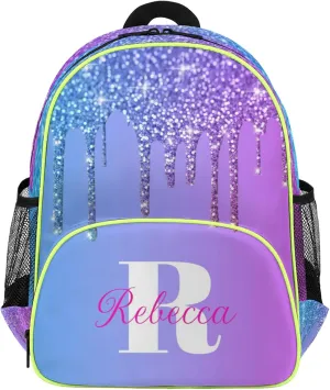 Custom Backpack with Initial & Name Personalized Small Shoulder Bag Waterproof Travel Casual Backpack with Chest Strap 14.2in, Blue Purple