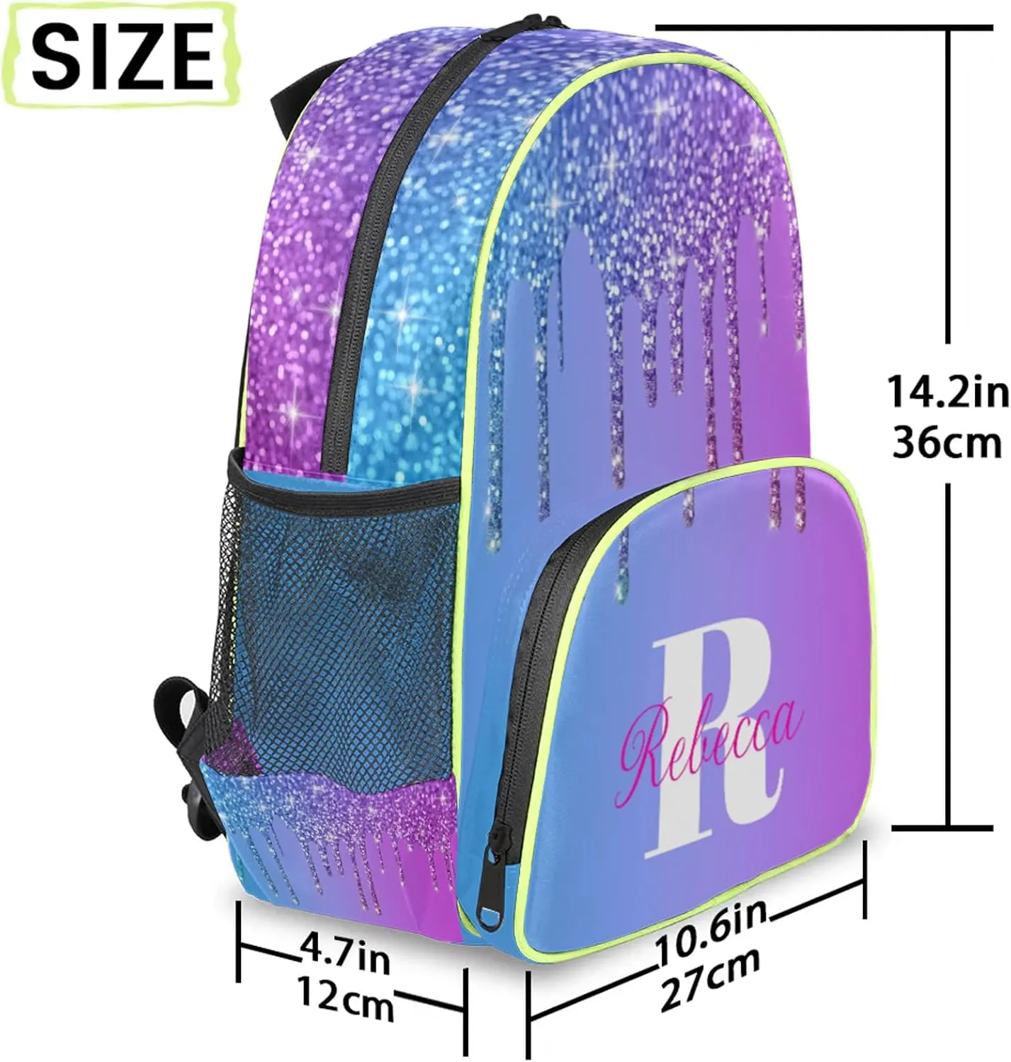 Custom Backpack with Initial & Name Personalized Small Shoulder Bag Waterproof Travel Casual Backpack with Chest Strap 14.2in, Blue Purple