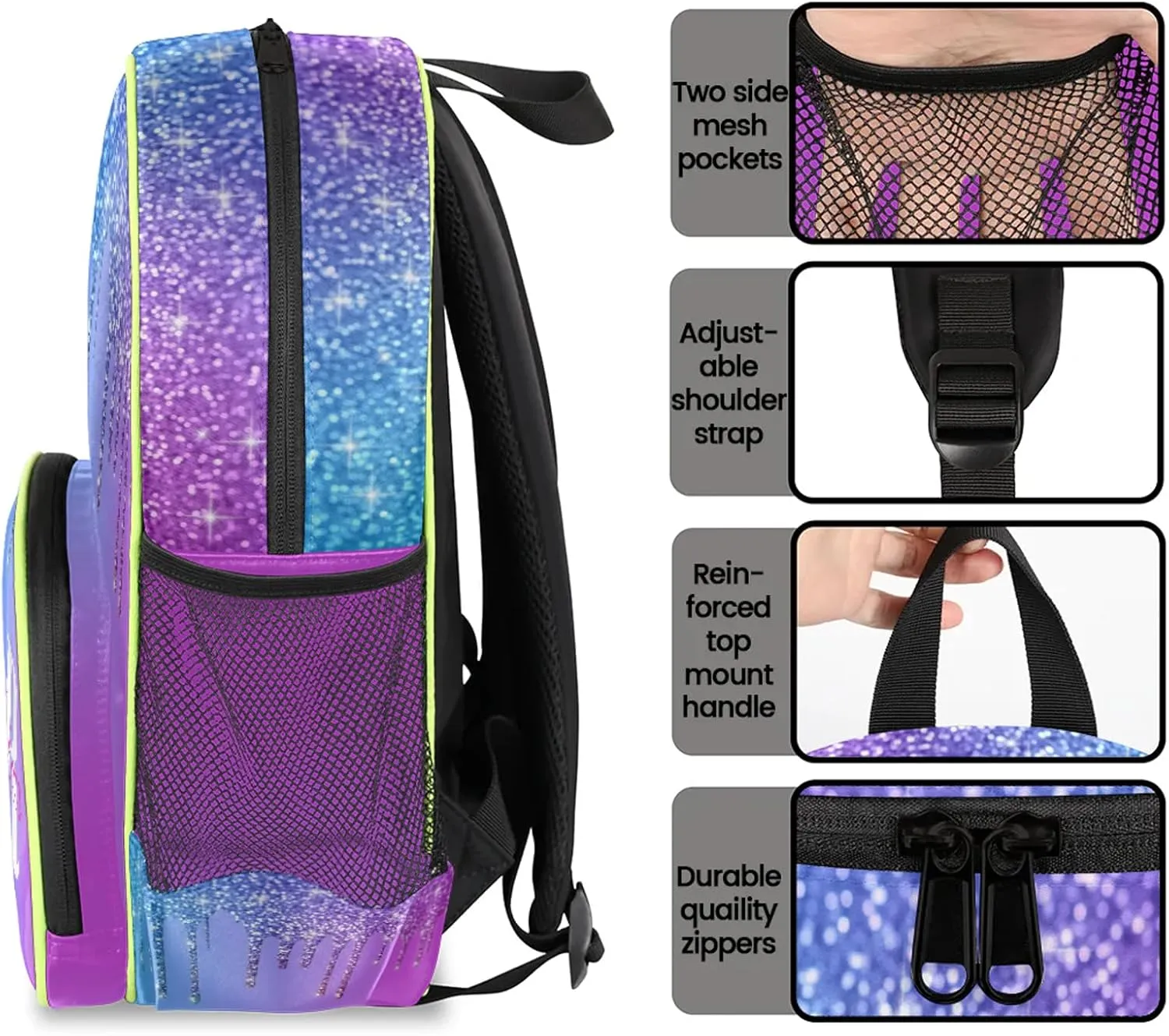Custom Backpack with Initial & Name Personalized Small Shoulder Bag Waterproof Travel Casual Backpack with Chest Strap 14.2in, Blue Purple
