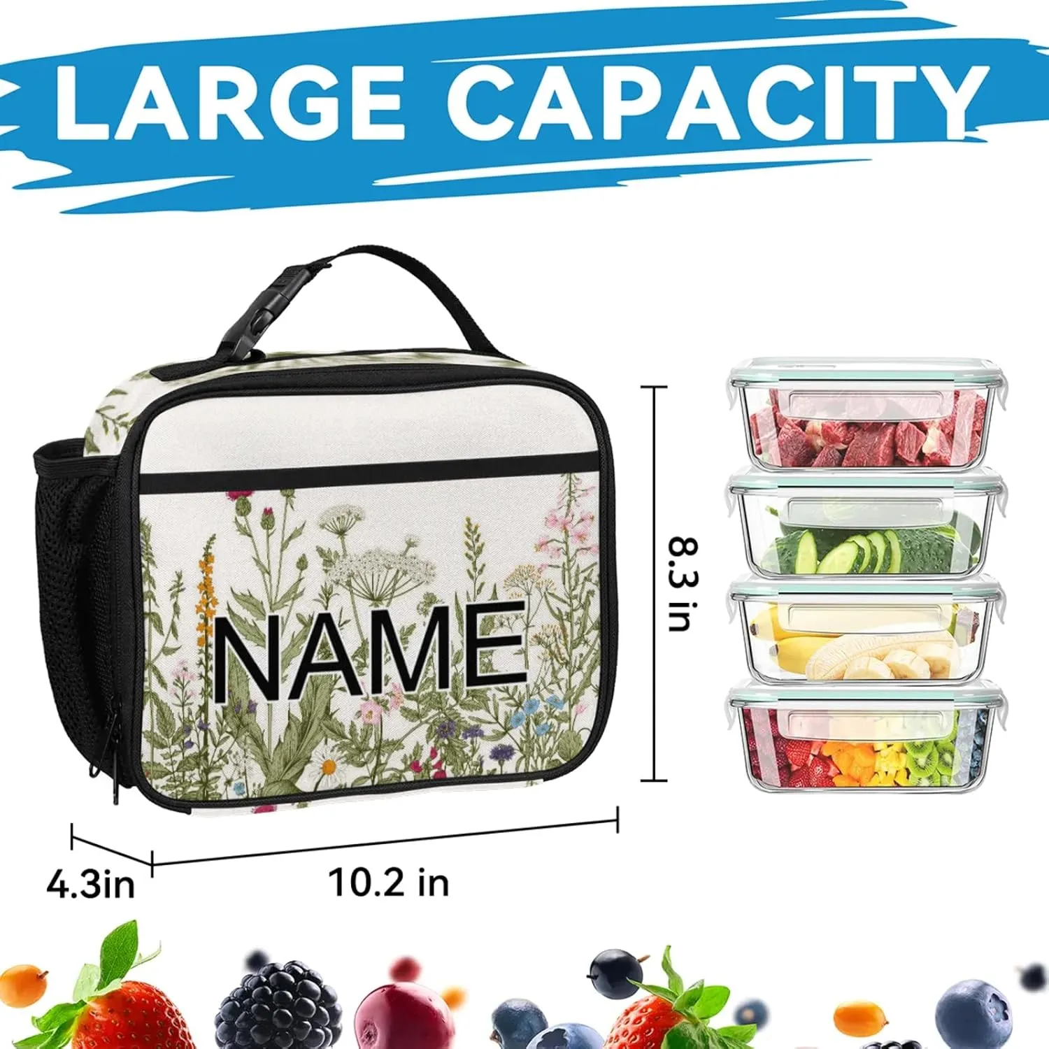 Custom Colorful Wildflower Backpack and Lunch Box Set Personalized Backpack with Name, Customized Flower Floral Lightweight Waterproof Travel Casual Daypacks