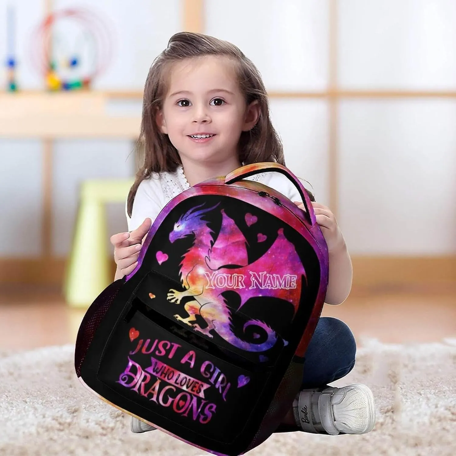 Custom Dragon School Backpack, 16 Inch Cute Dragon Themed Bookbag for Kids Girls Boys, Personalized School Backpack for Students Children, Lightweight, Large Capacity
