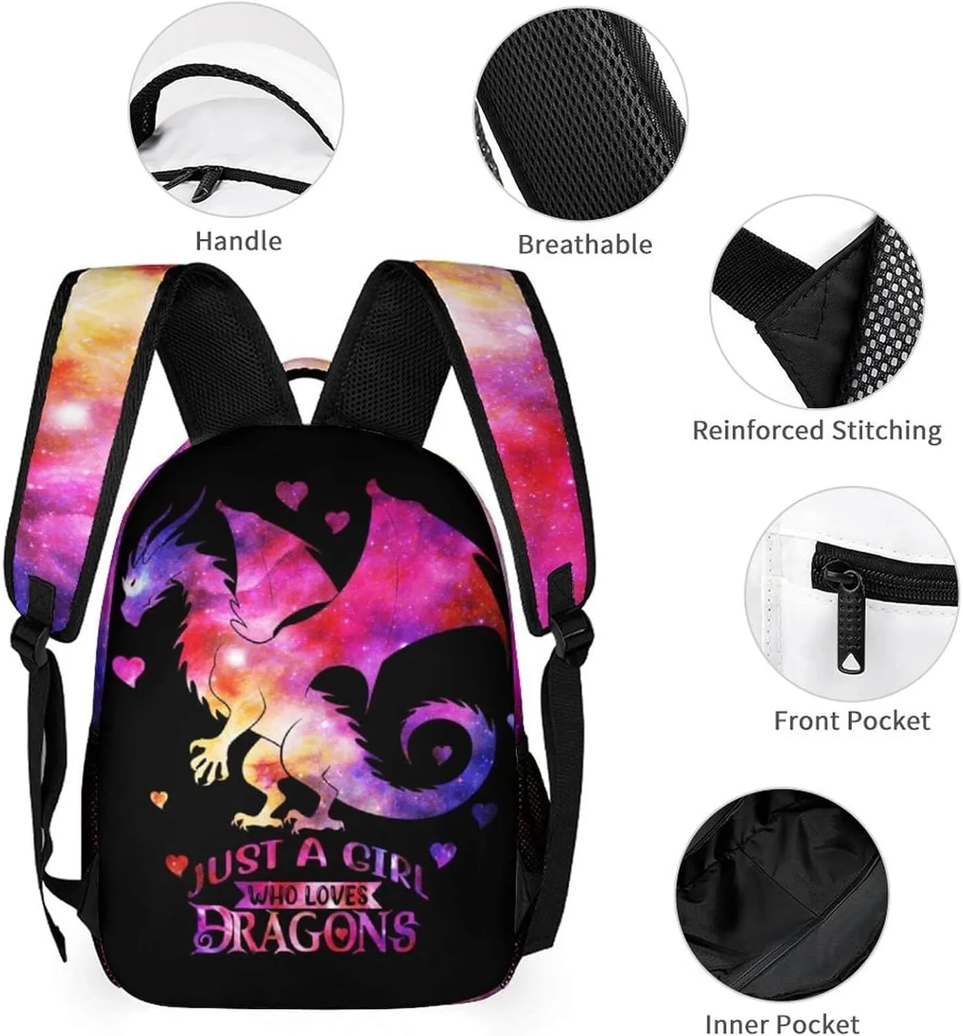 Custom Dragon School Backpack, 16 Inch Cute Dragon Themed Bookbag for Kids Girls Boys, Personalized School Backpack for Students Children, Lightweight, Large Capacity