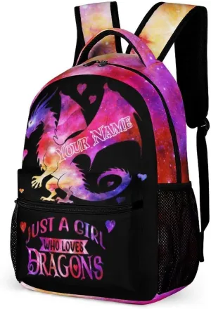 Custom Dragon School Backpack, 16 Inch Cute Dragon Themed Bookbag for Kids Girls Boys, Personalized School Backpack for Students Children, Lightweight, Large Capacity
