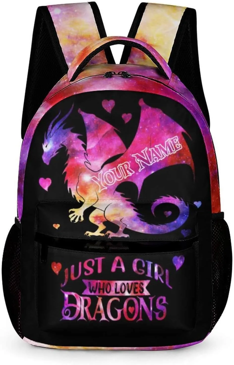 Custom Dragon School Backpack, 16 Inch Cute Dragon Themed Bookbag for Kids Girls Boys, Personalized School Backpack for Students Children, Lightweight, Large Capacity