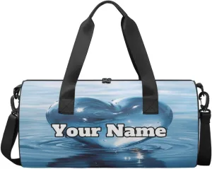 Custom Gym Bag for Women Men with Name, Personalized Heart Duffel Bag for Sports, Waterproof Dance Bag, Lightweight Carryon Gym Bag, Water
