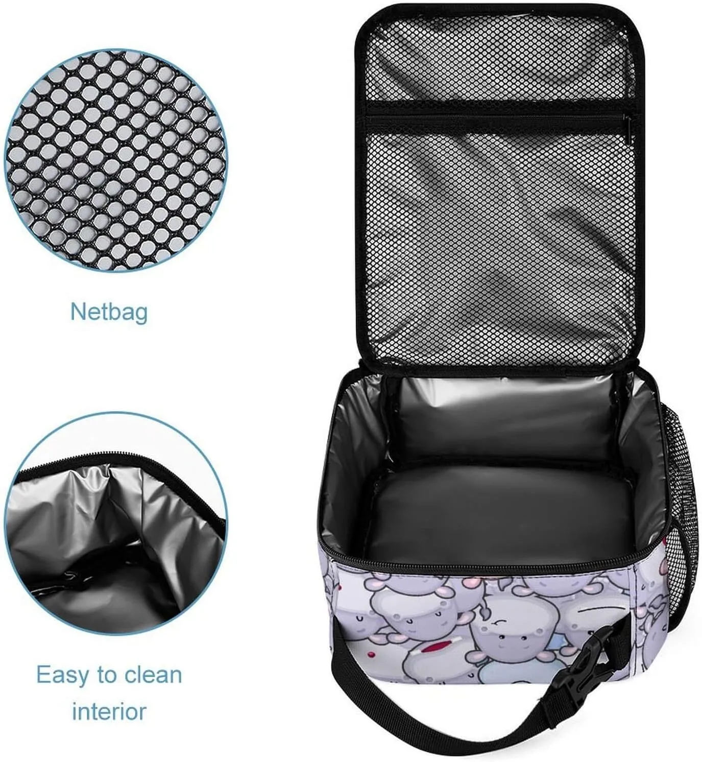 Custom Hippo Backpack with Lunch Box & Pencil Case for Kids Girls Boys School, 16 Inch Cute Hippos Bookbag, School Backpack for Students Children, Lightweight, Large Capacity
