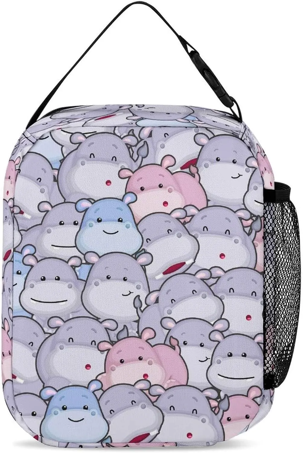 Custom Hippo Backpack with Lunch Box & Pencil Case for Kids Girls Boys School, 16 Inch Cute Hippos Bookbag, School Backpack for Students Children, Lightweight, Large Capacity