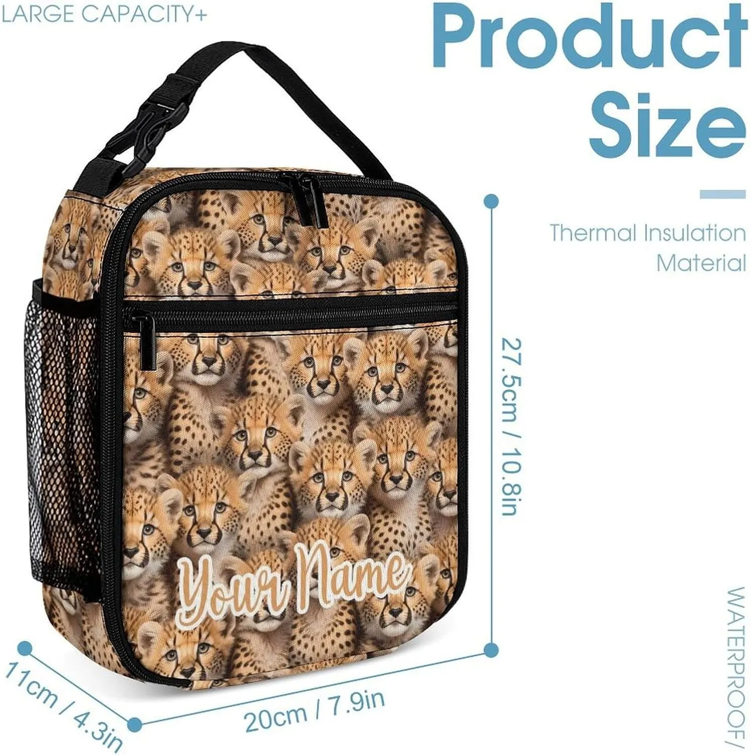 Custom Leopard Backpack with Lunch Box & Pencil Case for Kids Girls Boys School, 16 Inch Cute Cheetah Bookbag, School Backpack for Students Children, Lightweight, Large Capacity