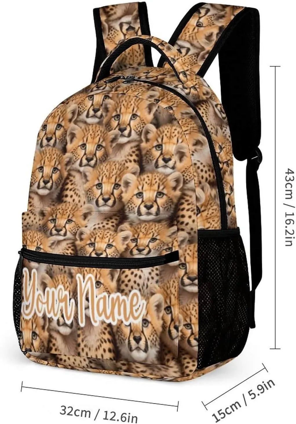 Custom Leopard Backpack with Lunch Box & Pencil Case for Kids Girls Boys School, 16 Inch Cute Cheetah Bookbag, School Backpack for Students Children, Lightweight, Large Capacity