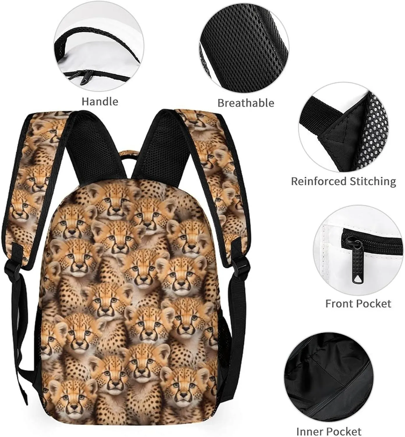 Custom Leopard Backpack with Lunch Box & Pencil Case for Kids Girls Boys School, 16 Inch Cute Cheetah Bookbag, School Backpack for Students Children, Lightweight, Large Capacity