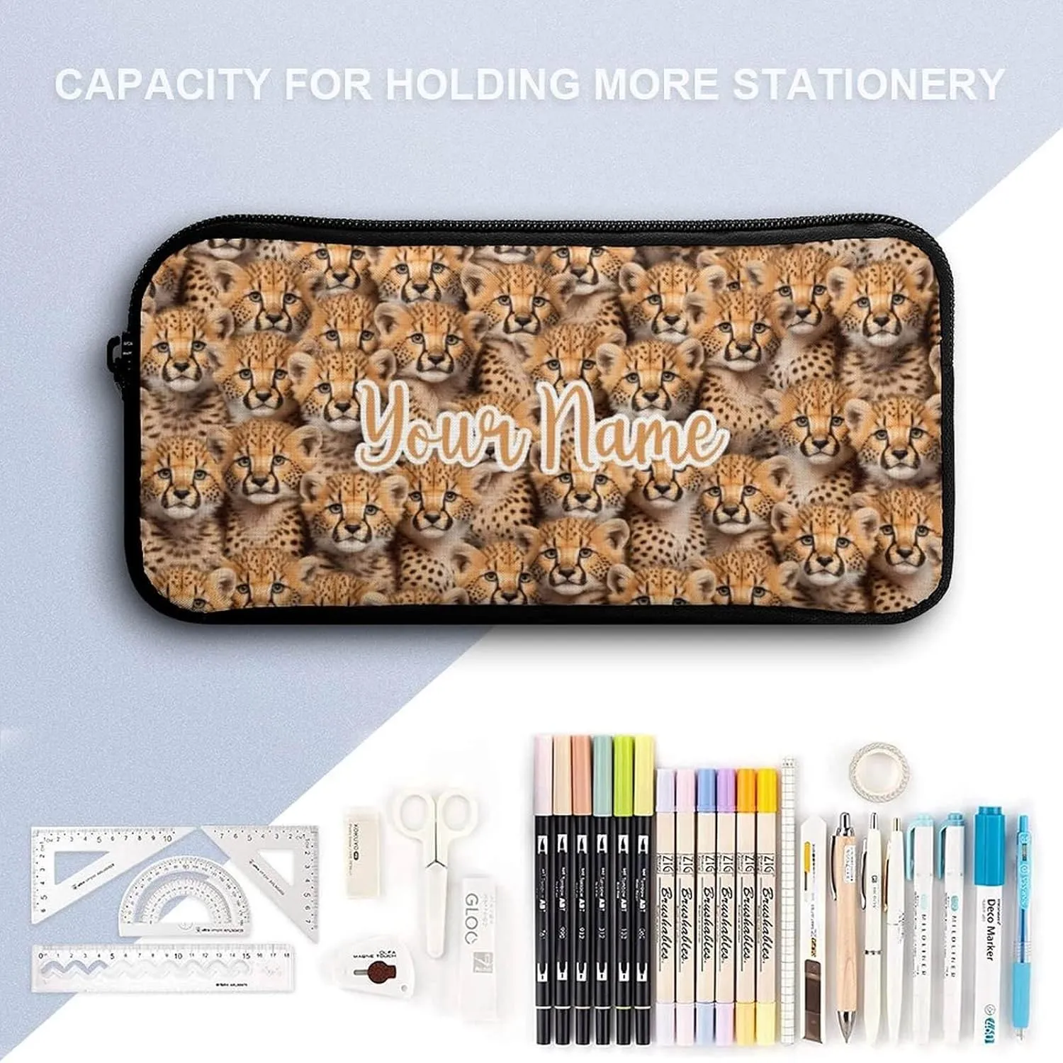 Custom Leopard Backpack with Lunch Box & Pencil Case for Kids Girls Boys School, 16 Inch Cute Cheetah Bookbag, School Backpack for Students Children, Lightweight, Large Capacity