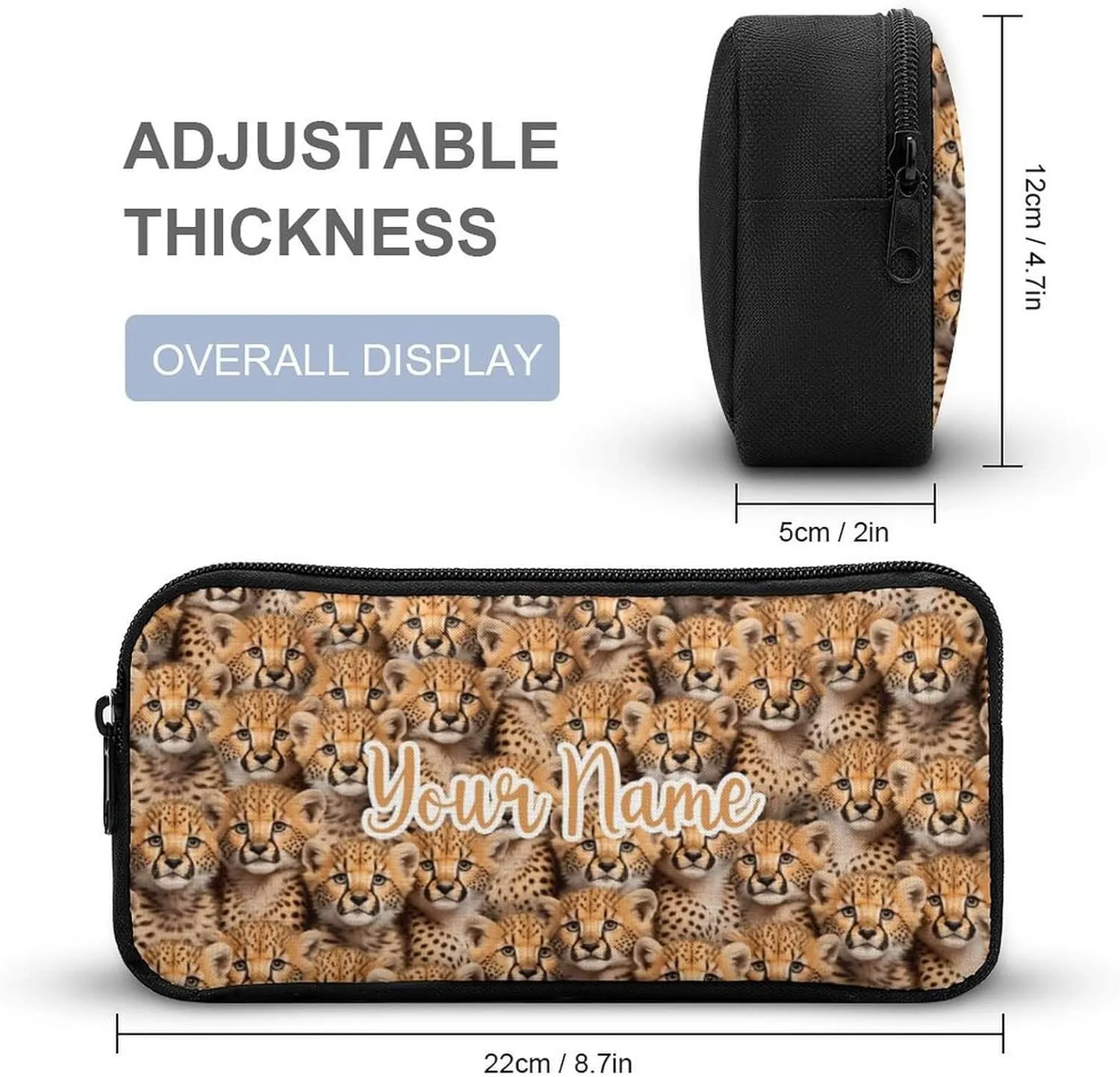 Custom Leopard Backpack with Lunch Box & Pencil Case for Kids Girls Boys School, 16 Inch Cute Cheetah Bookbag, School Backpack for Students Children, Lightweight, Large Capacity