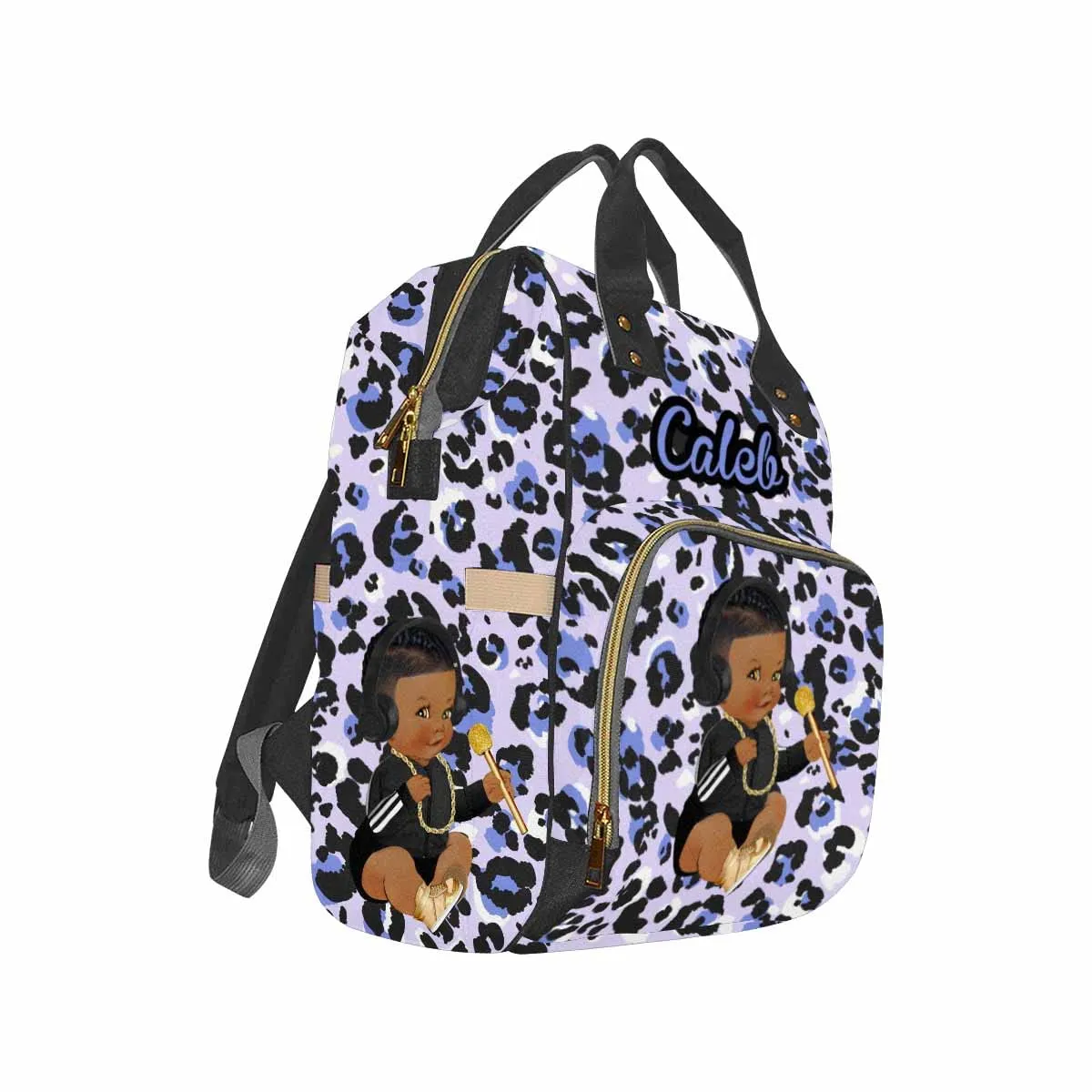 Custom Leopard Purple Diaper Bags for Men Personalized African Men Mummy Backpack with Name Personalized Shoulder Bag for Women