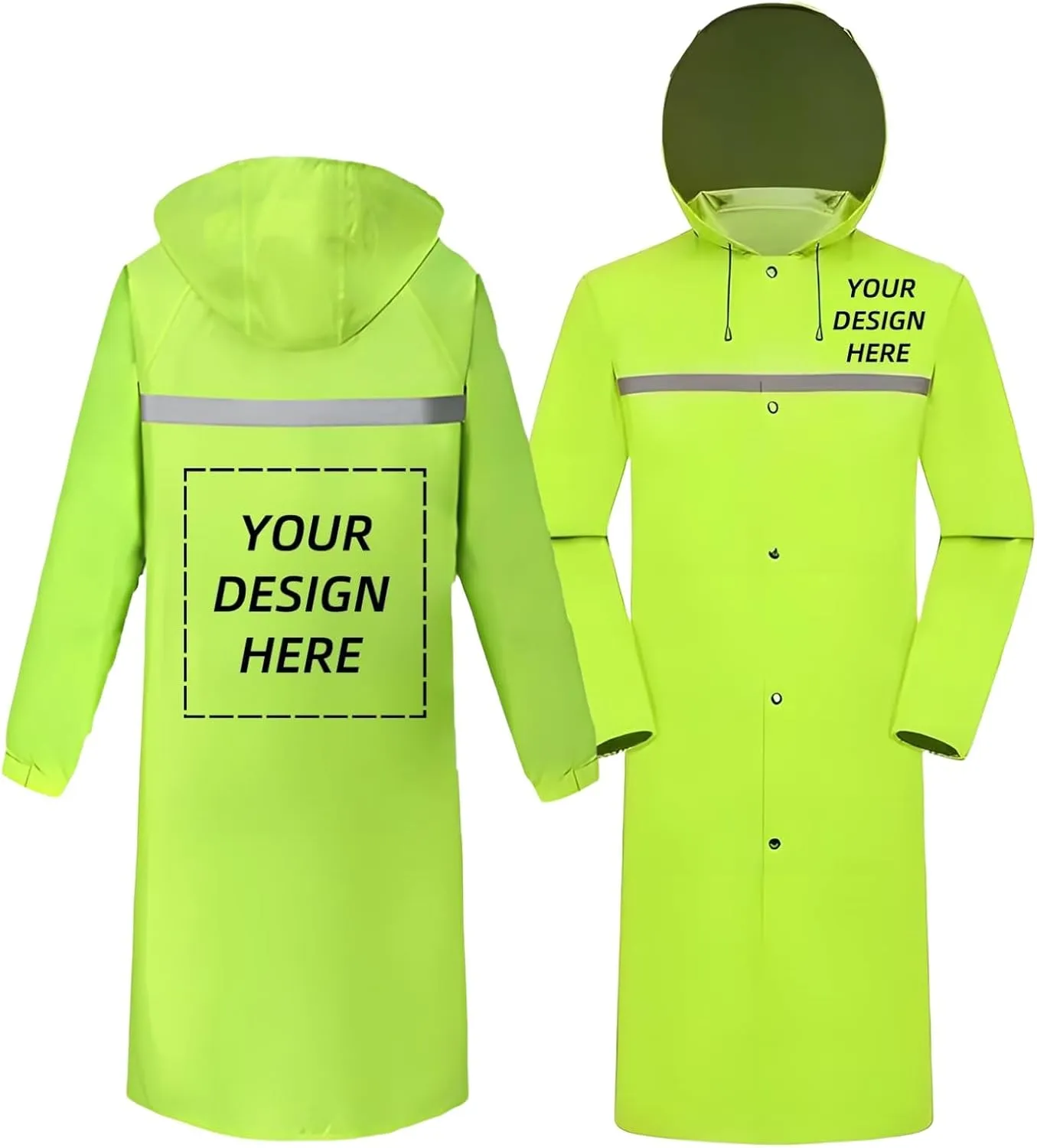 Custom Men's Long Hooded Rain Jacket Safety Reflective Rain Coat Waterproof Lightweight Raincoat
