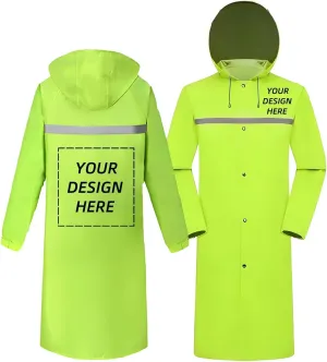 Custom Men's Long Hooded Rain Jacket Safety Reflective Rain Coat Waterproof Lightweight Raincoat