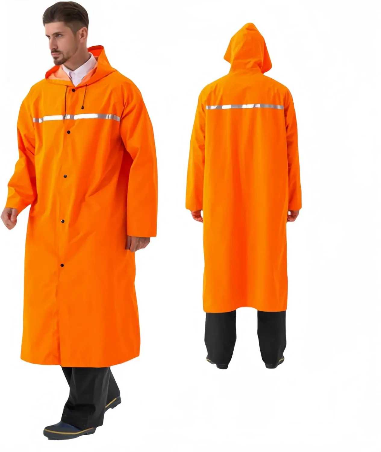 Custom Men's Long Hooded Rain Jacket Safety Reflective Rain Coat Waterproof Lightweight Raincoat