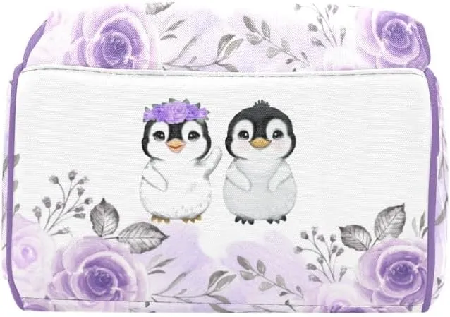 Custom Name Diaper Bag Backpack Cute Penguin Floral Clear Up Clutter: Big Capacity Waterproof Bag with Extra Compartments