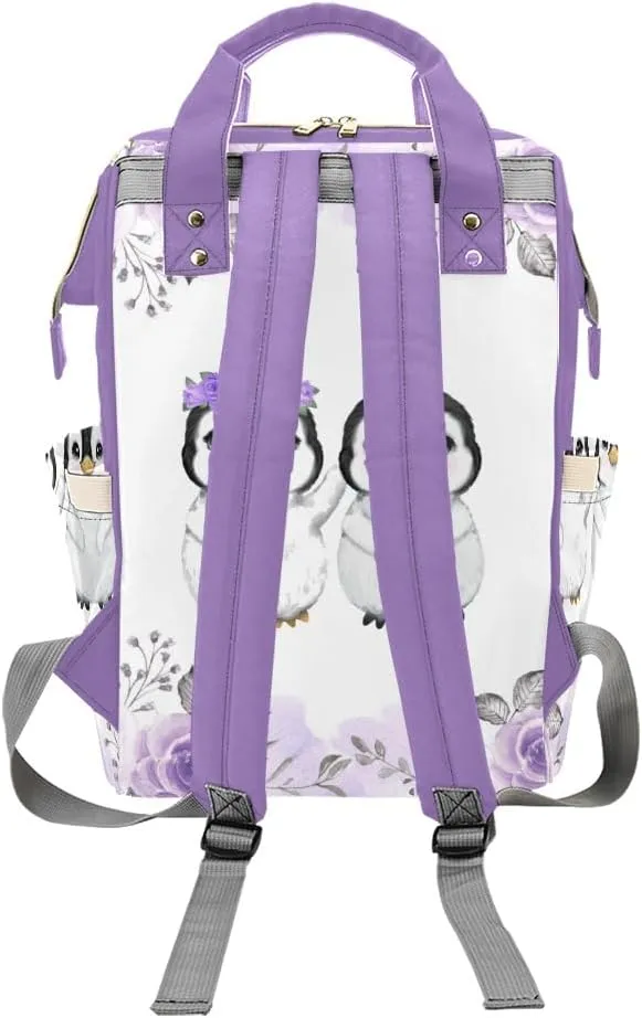 Custom Name Diaper Bag Backpack Cute Penguin Floral Clear Up Clutter: Big Capacity Waterproof Bag with Extra Compartments