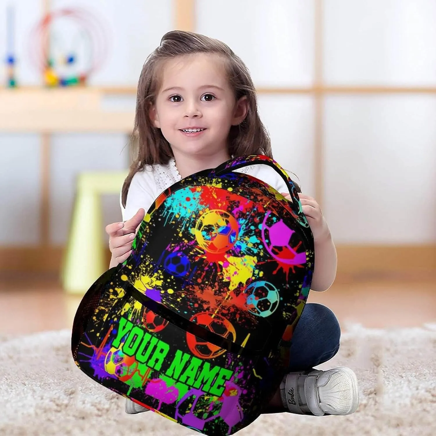 Custom Soccer School Backpack for Kids Girls Boys, 16 Inch Cool Soccer Themed Bookbag, Personality School Backpack for Students Children, sustainable, Lightweight, Large Capacity