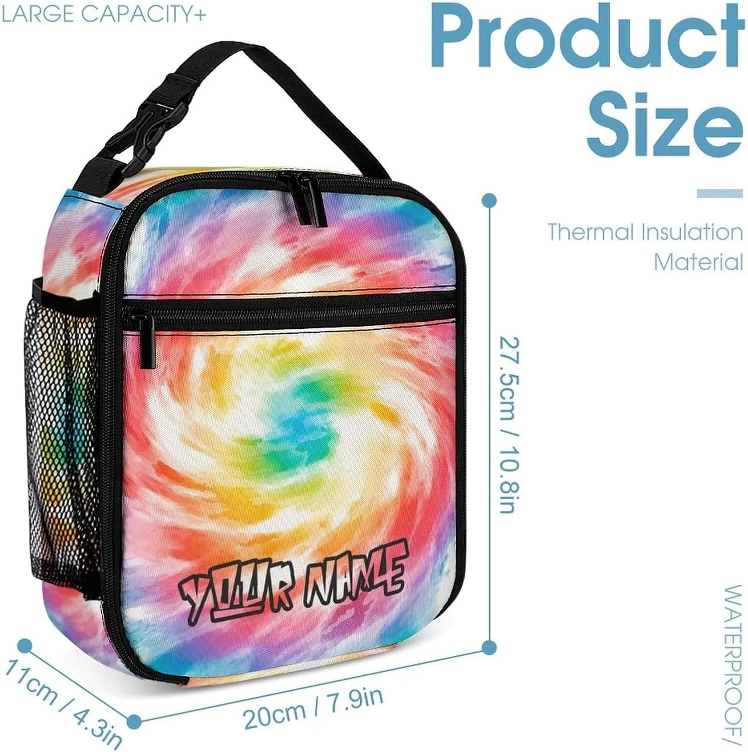 Custom Tie Dye Backpack with Lunch Box & Pencil Case for Kids Girls Boys School, 16 Inch Cute Tie Dye Bookbag, School Backpack for Students Children, Lightweight, Large Capacity