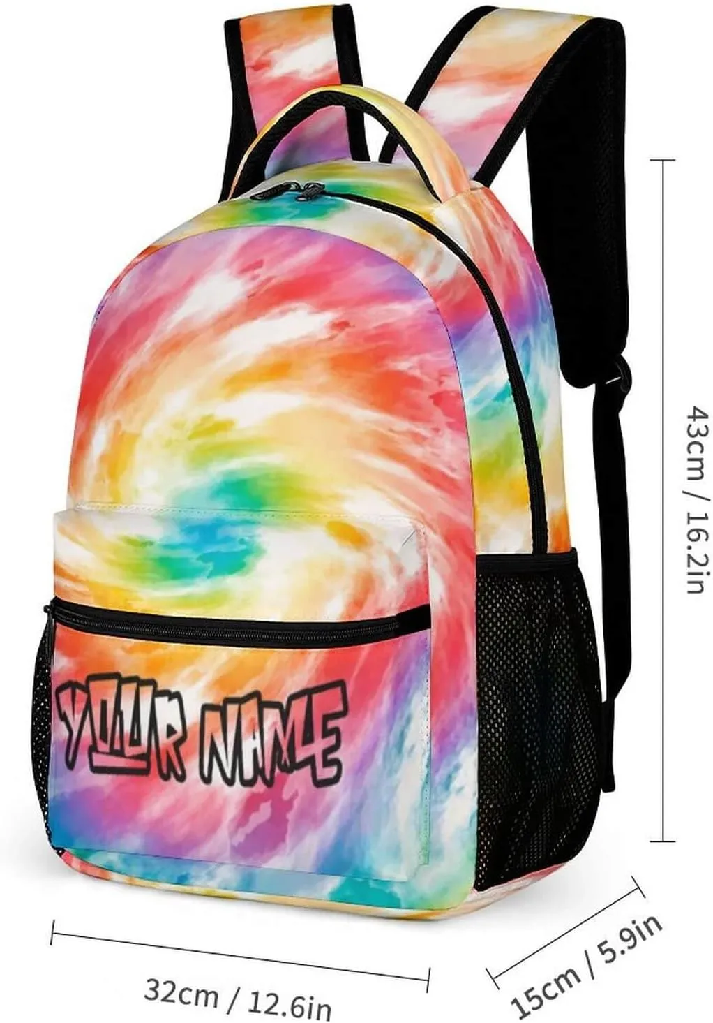 Custom Tie Dye Backpack with Lunch Box & Pencil Case for Kids Girls Boys School, 16 Inch Cute Tie Dye Bookbag, School Backpack for Students Children, Lightweight, Large Capacity