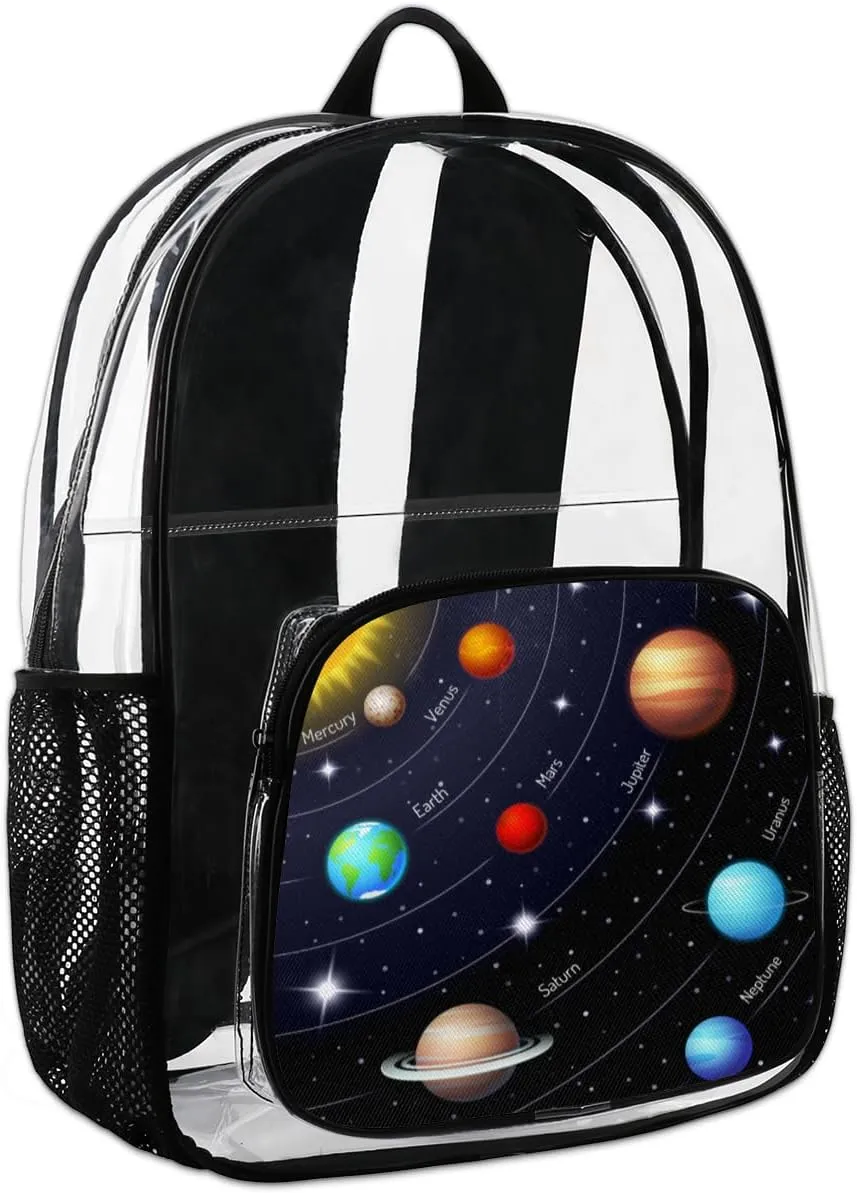 Customizable Clear Backpack for Women Men,Clear Bag for Stadium Events With Waterproof PVC Plastic Material,Solar System - L