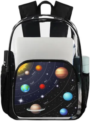 Customizable Clear Backpack for Women Men,Clear Bag for Stadium Events With Waterproof PVC Plastic Material,Solar System - L