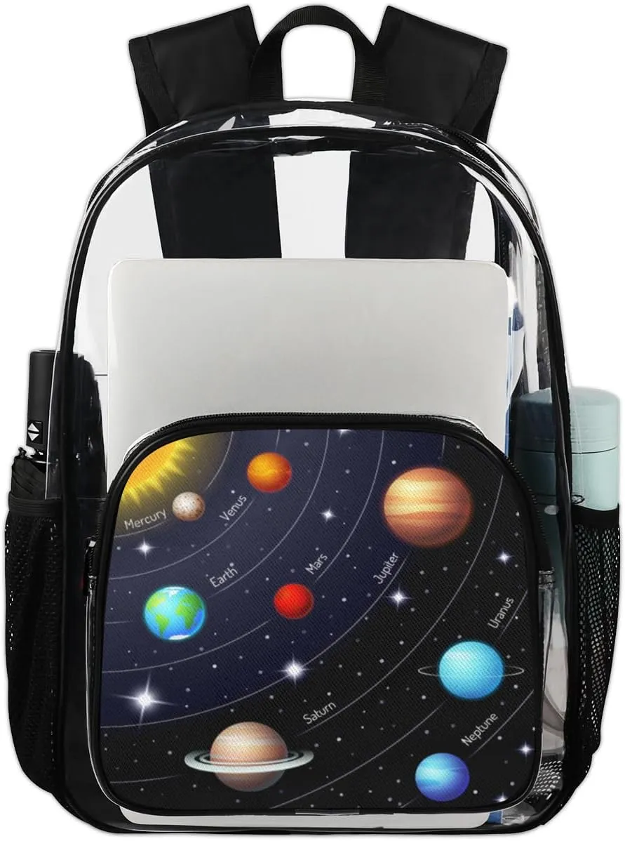 Customizable Clear Backpack for Women Men,Clear Bag for Stadium Events With Waterproof PVC Plastic Material,Solar System - L