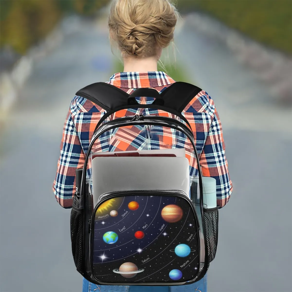 Customizable Clear Backpack for Women Men,Clear Bag for Stadium Events With Waterproof PVC Plastic Material,Solar System - L