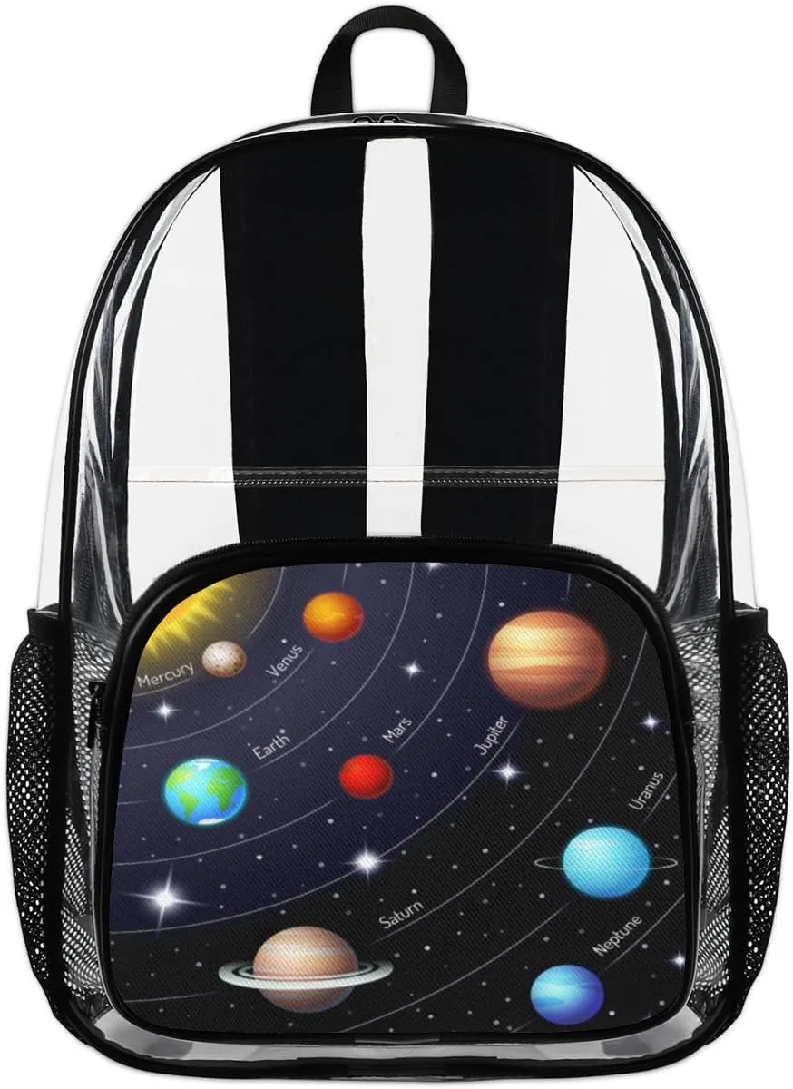 Customizable Clear Backpack for Women Men,Clear Bag for Stadium Events With Waterproof PVC Plastic Material,Solar System - L