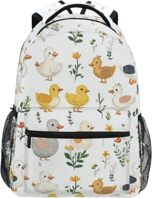 Cute Backpack for Teens Boys Girls Waterproof Laptop Bag with Chest Strap Gift Men & Women Cartoon Cute Pet Duck White