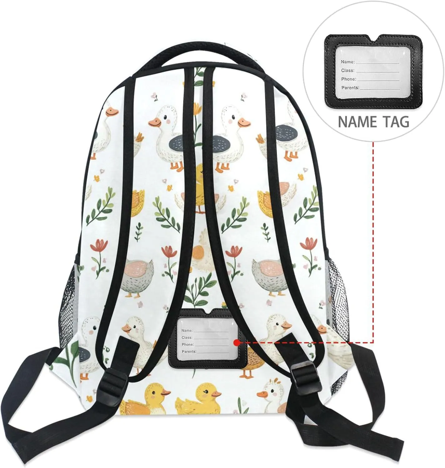 Cute Backpack for Teens Boys Girls Waterproof Laptop Bag with Chest Strap Gift Men & Women Cartoon Cute Pet Duck White