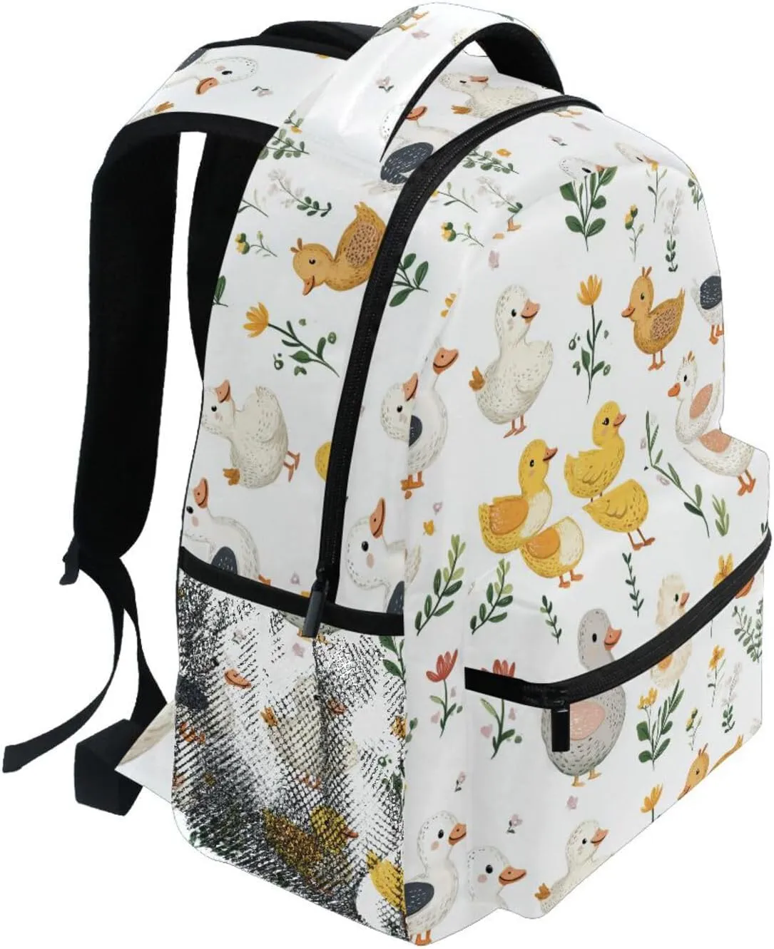 Cute Backpack for Teens Boys Girls Waterproof Laptop Bag with Chest Strap Gift Men & Women Cartoon Cute Pet Duck White