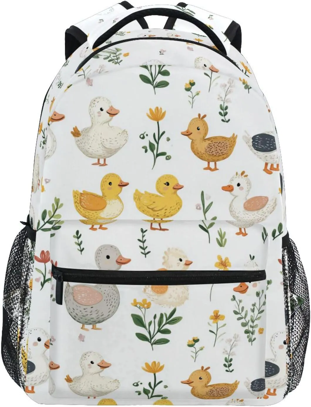Cute Backpack for Teens Boys Girls Waterproof Laptop Bag with Chest Strap Gift Men & Women Cartoon Cute Pet Duck White
