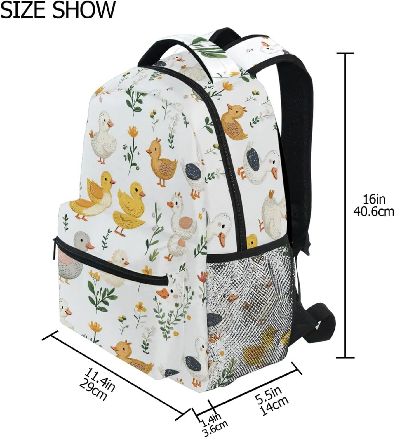 Cute Backpack for Teens Boys Girls Waterproof Laptop Bag with Chest Strap Gift Men & Women Cartoon Cute Pet Duck White