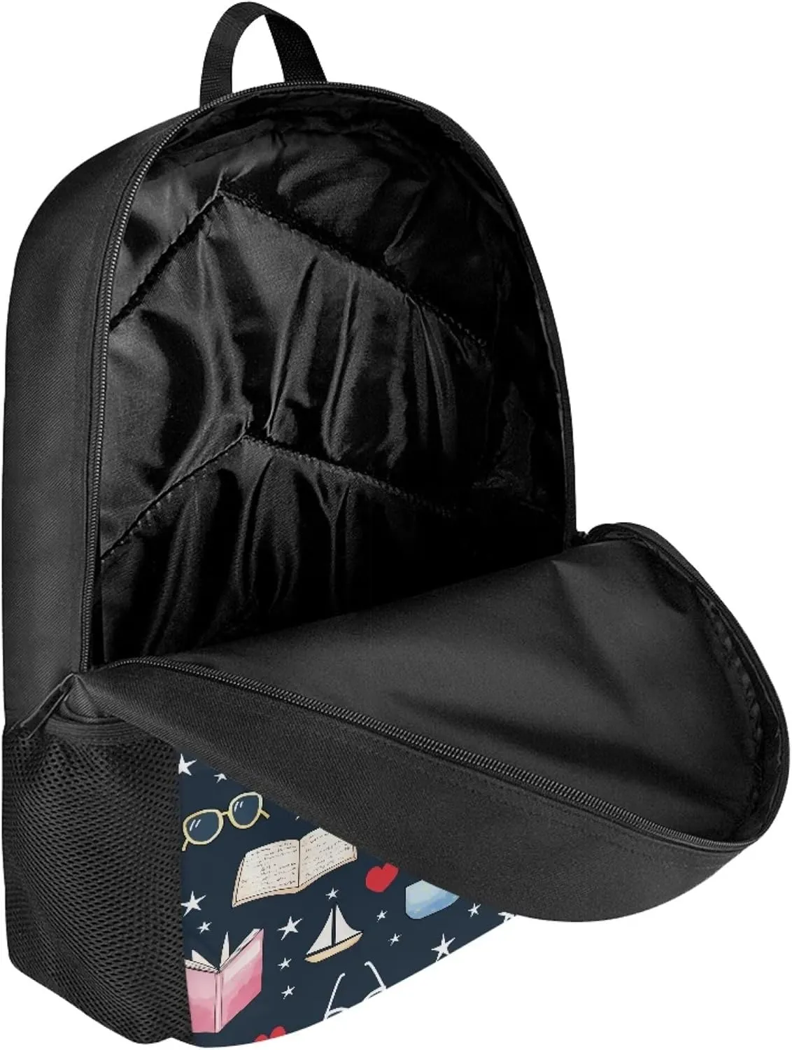 Cute Boys School Blue Book Moon Star Coffee Backpack for Elementary Student Soft Comfy Bookbag Daypack for Girls Campus Daily Outing Backpack with Side Pocket