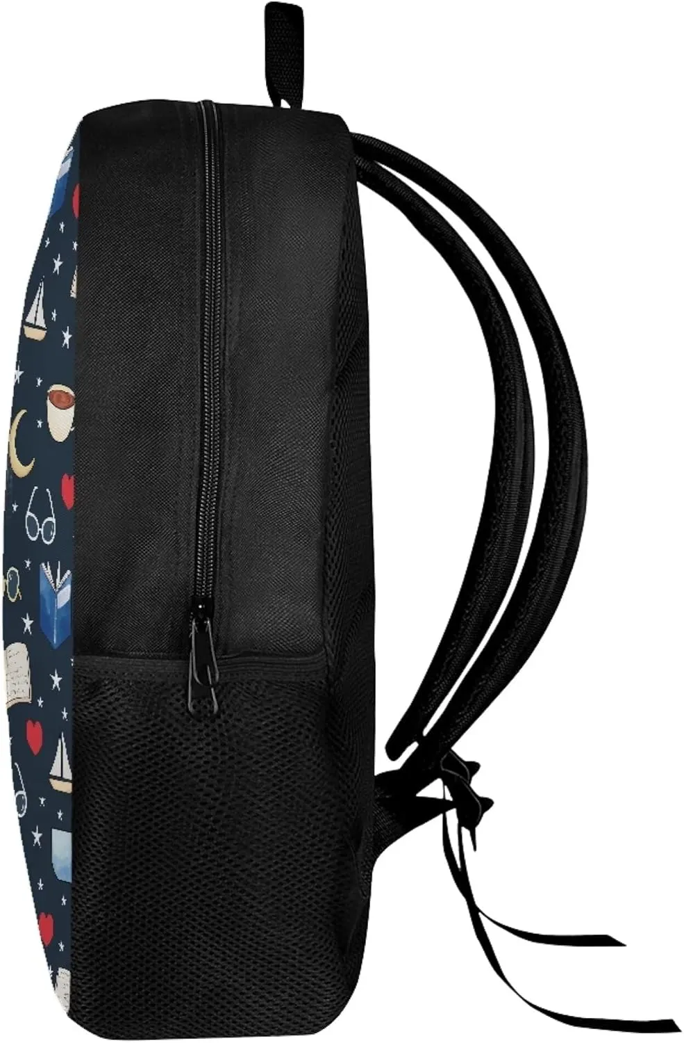 Cute Boys School Blue Book Moon Star Coffee Backpack for Elementary Student Soft Comfy Bookbag Daypack for Girls Campus Daily Outing Backpack with Side Pocket
