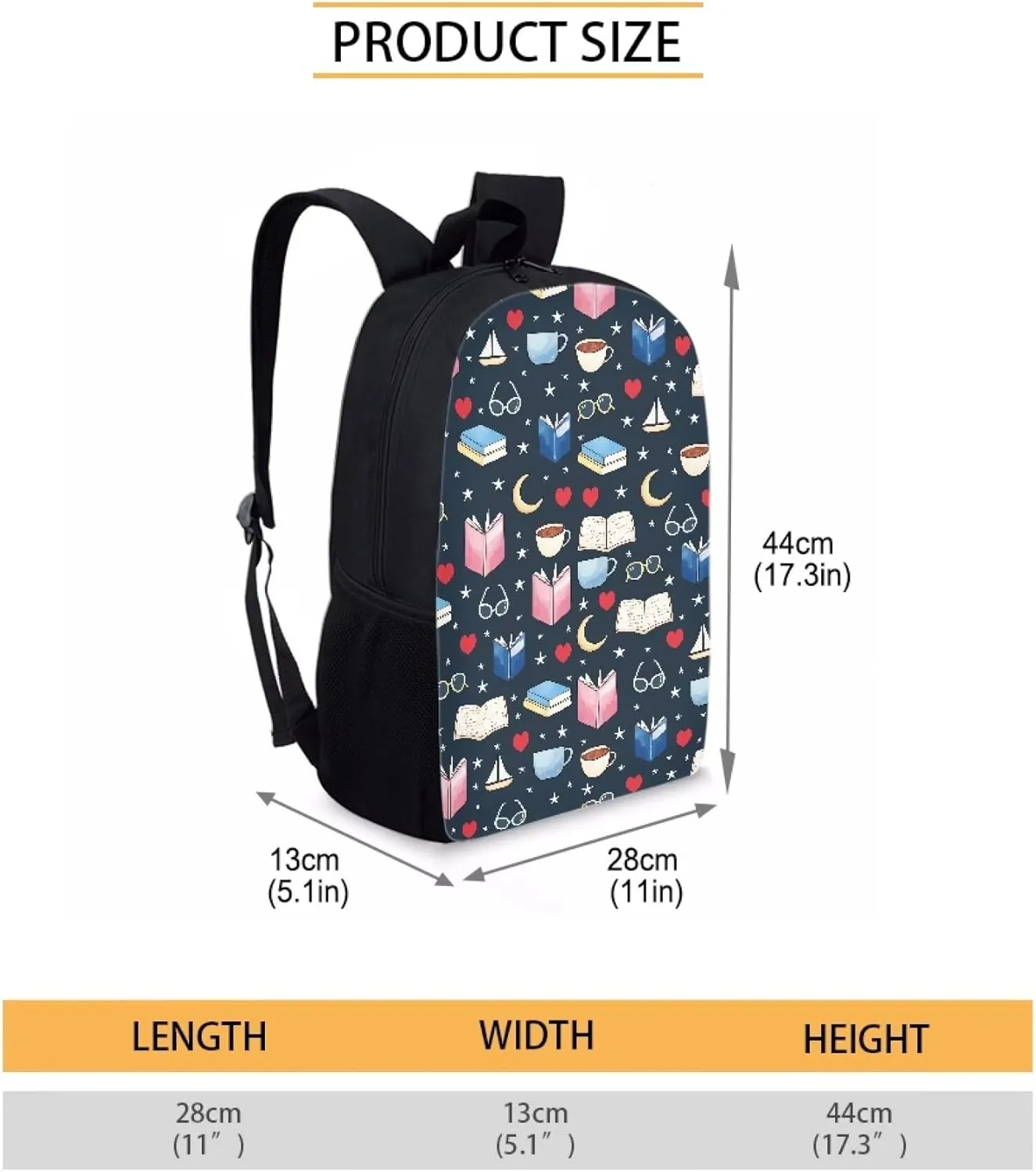 Cute Boys School Blue Book Moon Star Coffee Backpack for Elementary Student Soft Comfy Bookbag Daypack for Girls Campus Daily Outing Backpack with Side Pocket