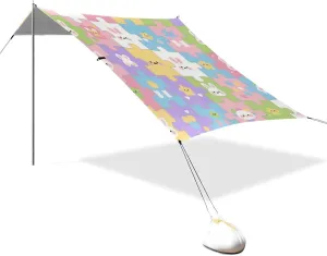 Cute Cartoon Childish Pattern Colorful Designed UPF50  Foldable Beach Tent Easy Setup Portable Sun Shelter with Sand Shovel for Backyard, Grassland, Park carpas de sol para la Playa