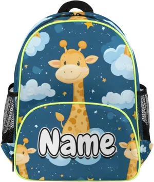 Cute Giraffe Custom Backpack with Name Cute Personalized Small Shoulder Bag Waterproof Travel Casual Backpack with Chest Strap 14.2in