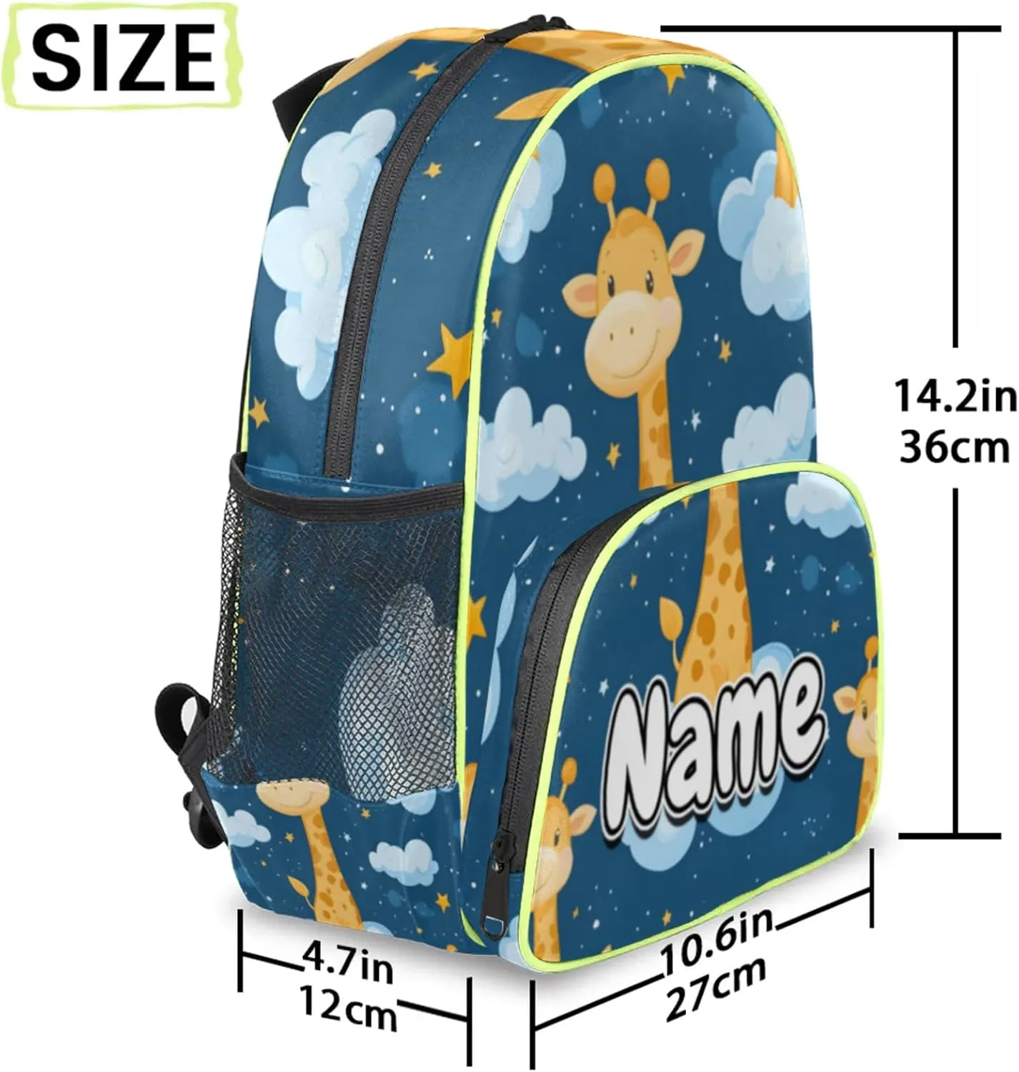 Cute Giraffe Custom Backpack with Name Cute Personalized Small Shoulder Bag Waterproof Travel Casual Backpack with Chest Strap 14.2in