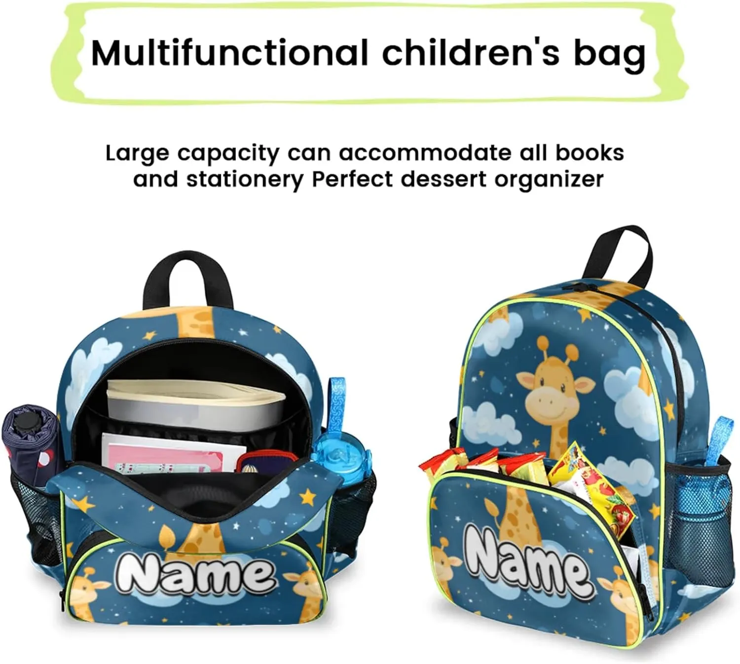 Cute Giraffe Custom Backpack with Name Cute Personalized Small Shoulder Bag Waterproof Travel Casual Backpack with Chest Strap 14.2in