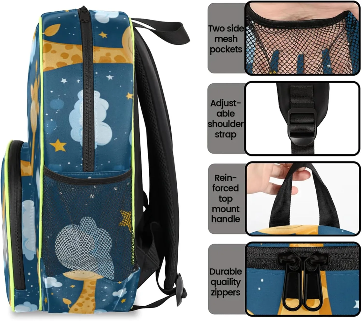 Cute Giraffe Custom Backpack with Name Cute Personalized Small Shoulder Bag Waterproof Travel Casual Backpack with Chest Strap 14.2in