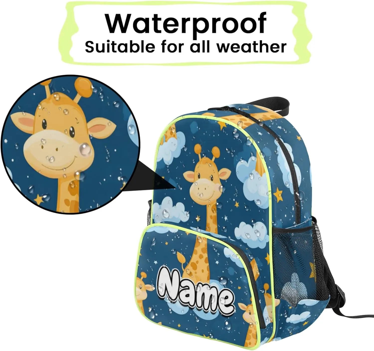 Cute Giraffe Custom Backpack with Name Cute Personalized Small Shoulder Bag Waterproof Travel Casual Backpack with Chest Strap 14.2in