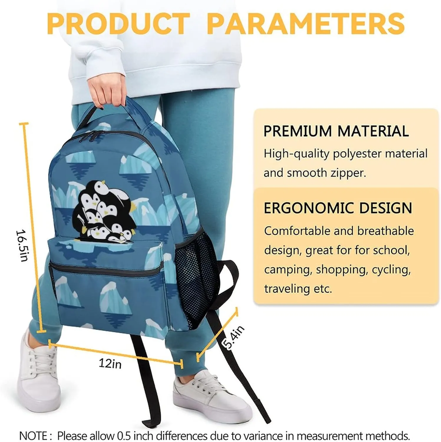 Cute Penguin Backpack, 16 Inch Animal Theme Bookbag with Adjustable Straps, Durable, Lightweight, Large Capacity, School Backpack for Kids Girls Boys