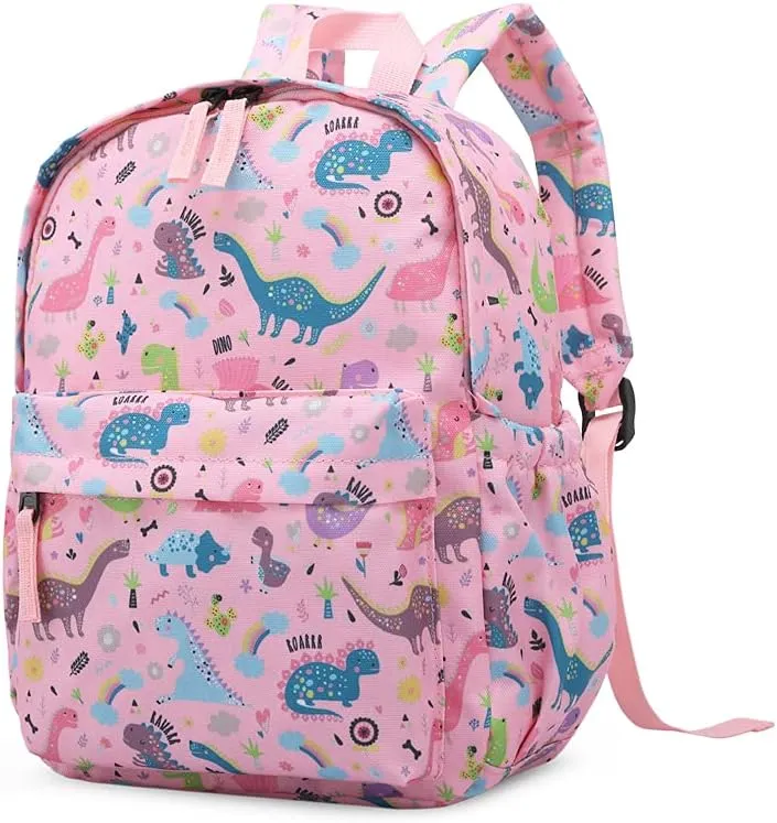 Cute Toddler Backpack for Boys Girls Preschool Kindergarten Nursery Travel School Bag with Chest Buckle(Pink Dinosaur)
