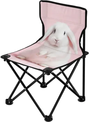 Cute White Bunny Portable Outdoor Folding Chair Anti-Slip Padded Oxford Cloth Stool Camping Chair Small for Beach Hiking Fishing Gardening Quad Camp Chair