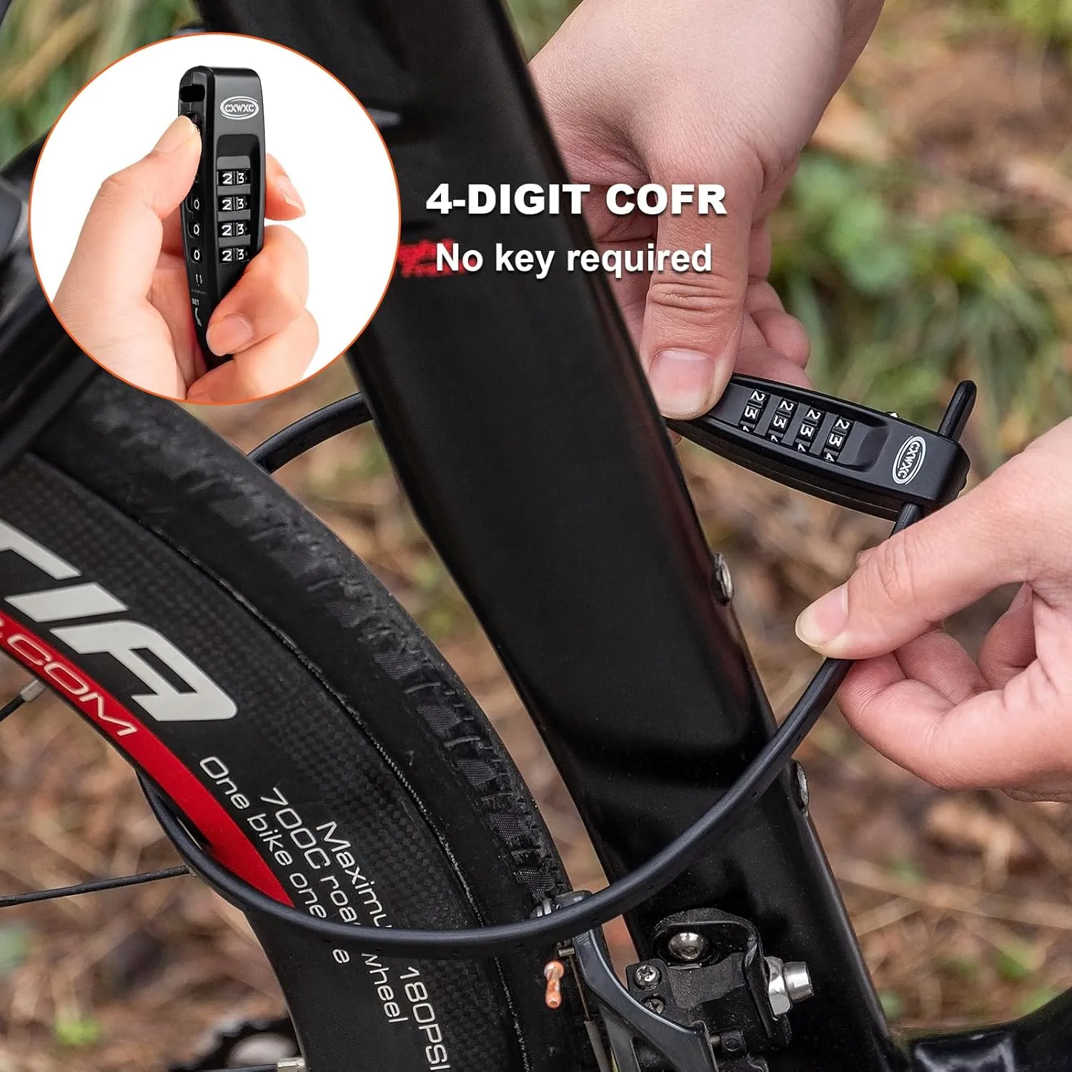 CXWXC Zip Tie Lock - 4-Digit Combo Cable Locks for Bike Motorcycle Helmet, Skateboard, Skis, Snowboard, Stroller & Cabinet - Ideal for Lightweight Security (2PC - Black, 45CM)