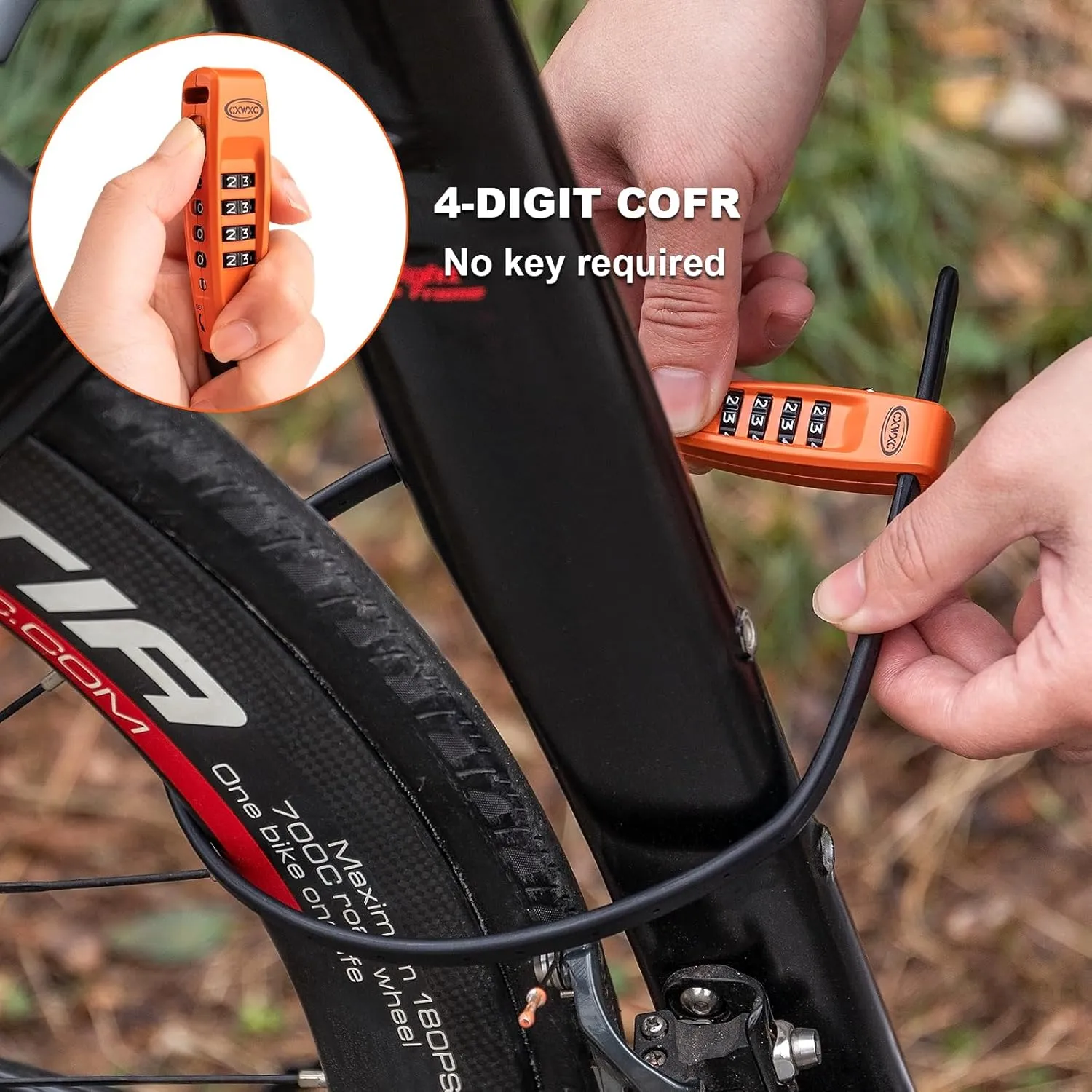 CXWXC Zip Tie Lock - 4-Digit Combo Cable Locks for Bike Motorcycle Helmet, Skateboard, Skis, Snowboard, Stroller & Cabinet - Ideal for Lightweight Security (2PC - Orange, 45CM)